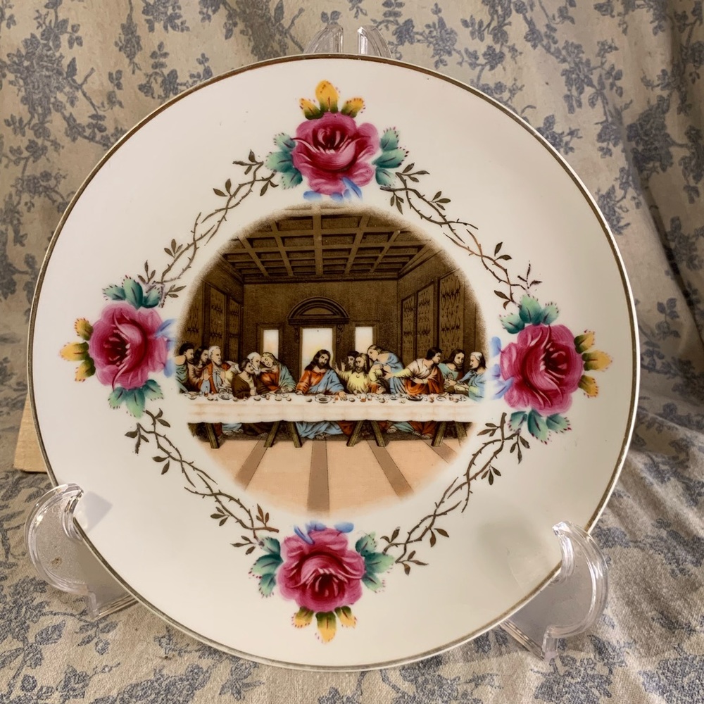 VTG 10" Floral Last Supper Plate